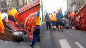 VIDEO. En Irapuato rescatan a familia y camión tras caer en socavón