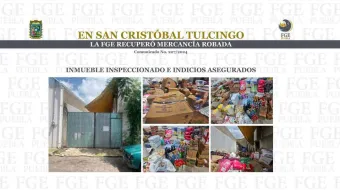 Tras cateo en San Cristóbal Tulcingo, la FGE recuperó mercancía robada