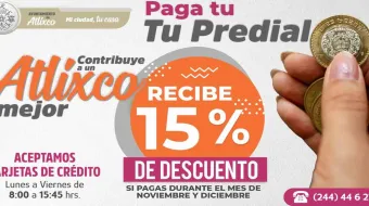 Atlixco recuerda últimos días de descuento en pago predial