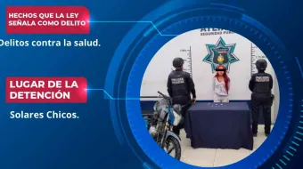 Detienen a mujer por posesión de “cristal” durante patrullaje en Atlixco