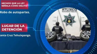 Policía Municipal recupera autopartes robadas y detiene a sospechosos en Atlixco