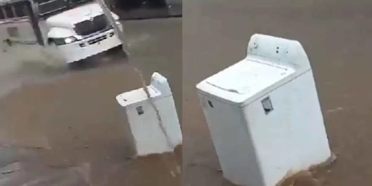 VIDEO. A toda velocidad, lavadora sale huyendo de intensas lluvias