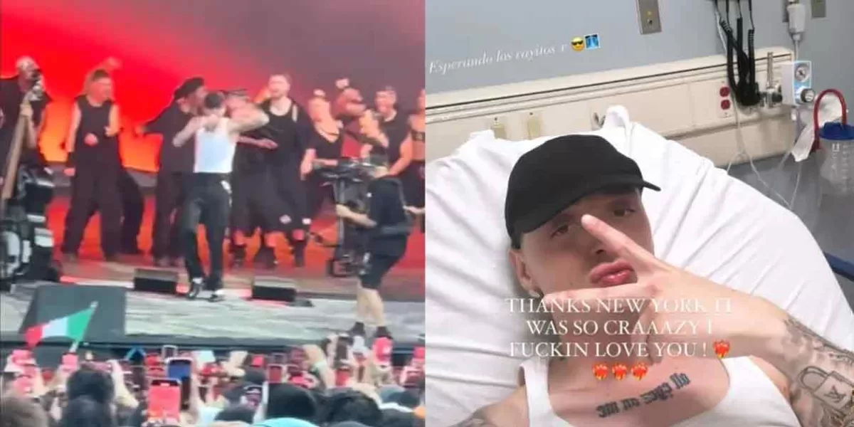 VIDEO. Éste fue el momento exacto en el que Peso Pluma se fractura en concierto en Nueva York