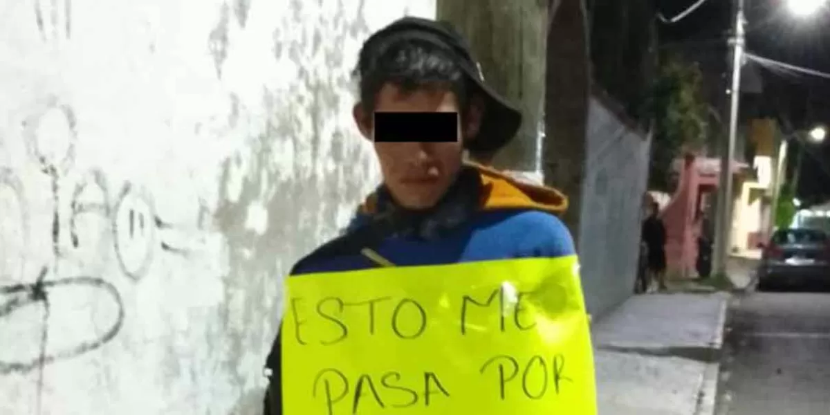 Amarran a ladrón a un poste en Tehuacán; robaba cámaras de vigilancia