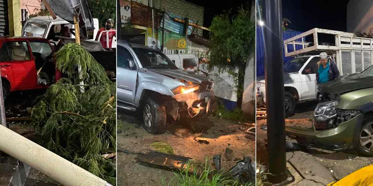 Caro borrachazo en Izúcar, jóvenes se estrellaron contra autos, motos, derribaron techo y cortina de local