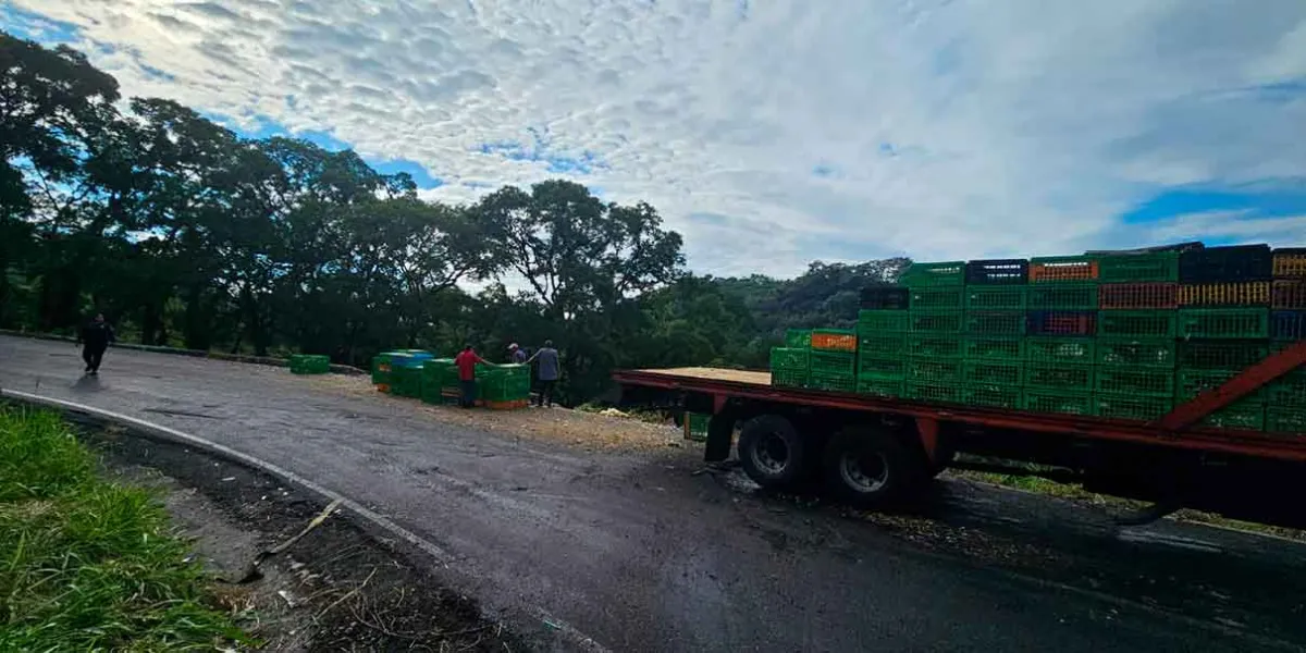 Accidente en Pantepec: camión cargado de pollos se vuelca