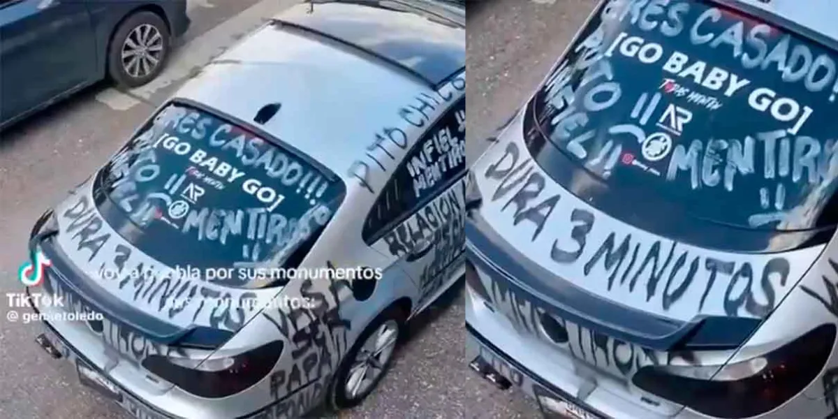 VIDEO. En Puebla infiel es exhibido en redes; le pintan auto y se viraliza