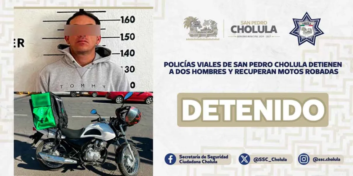 SSC de San Pedro Cholula detienen a dos sujetos por robo de motocicletas