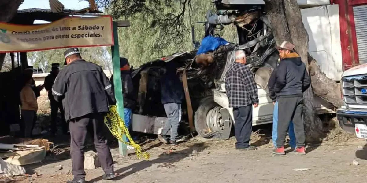 Chofer queda prensado tras estamparse contra un árbol en la federal Puebla-Tehuacán