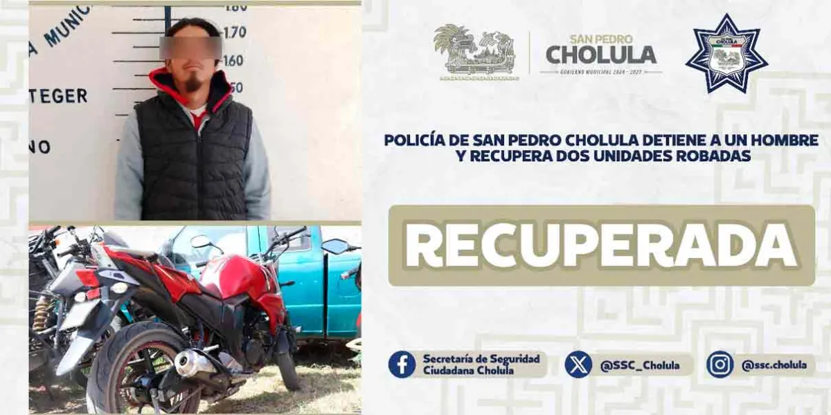 Auto y moto robados fueron recuperados en Cholula