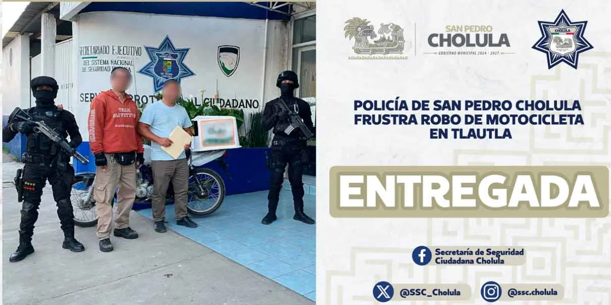 Policía de San Pedro Cholula frustra robo de motocicleta  a repartidor en Tlautla 