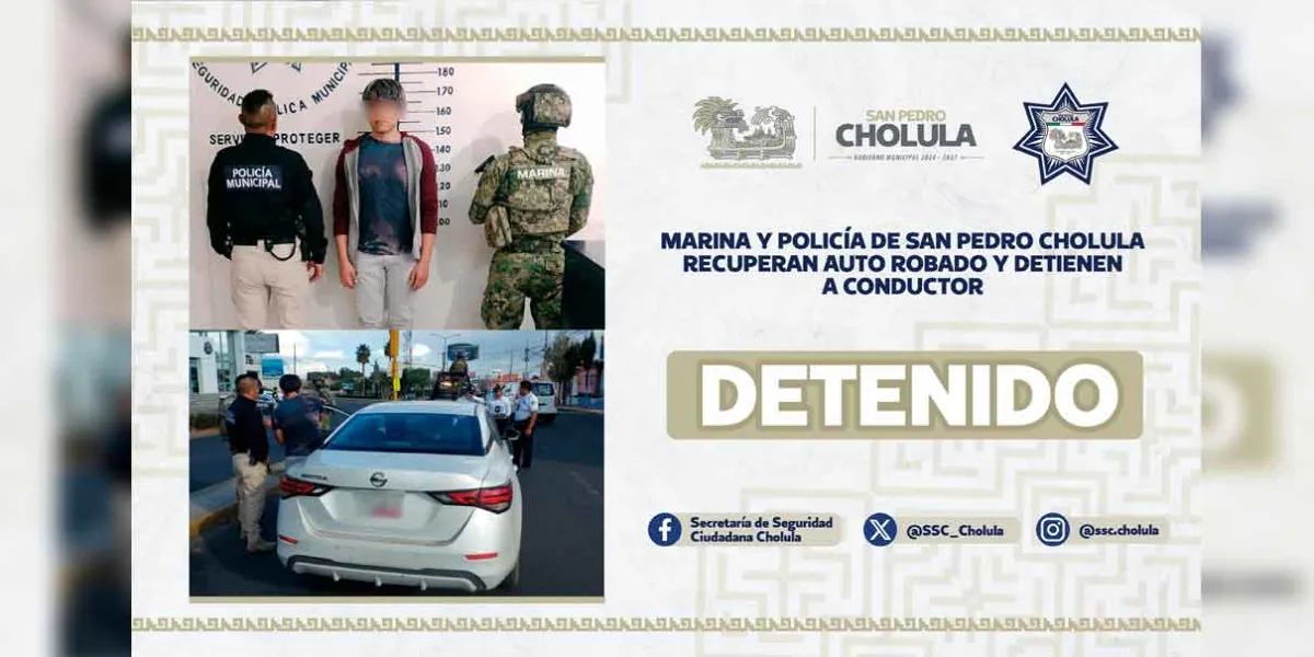 En operativo conjunto recuperan auto con reporte de robo en San Pedro Cholula