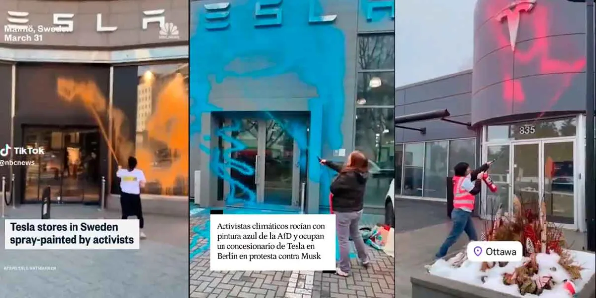 Activistas climáticos vandalizan agencias Tesla en protesta contra Elon Musk