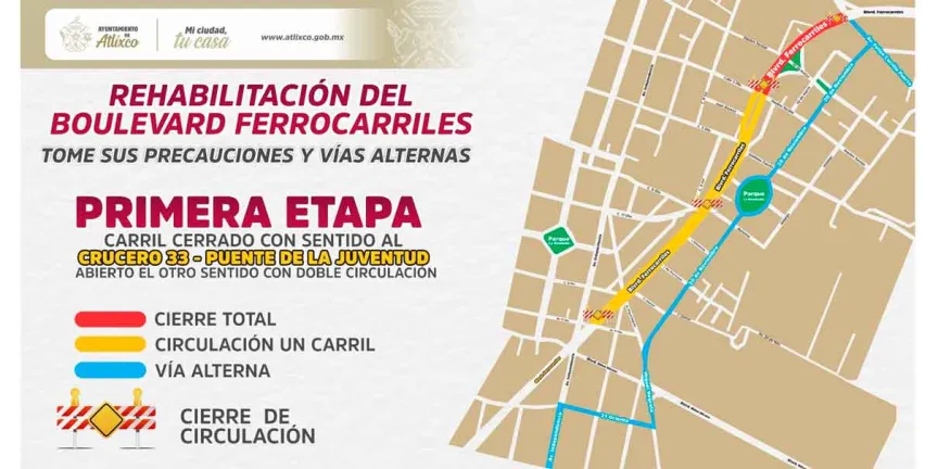 Modernización del bulevar Ferrocarriles en Atlixco mejorará la movilidad 