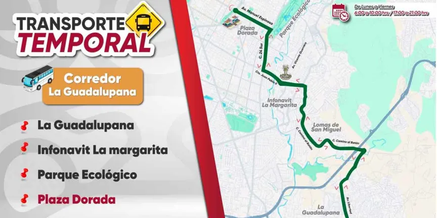 Nueva conexión temporal de transporte La Guadalupana-Plaza Dorada