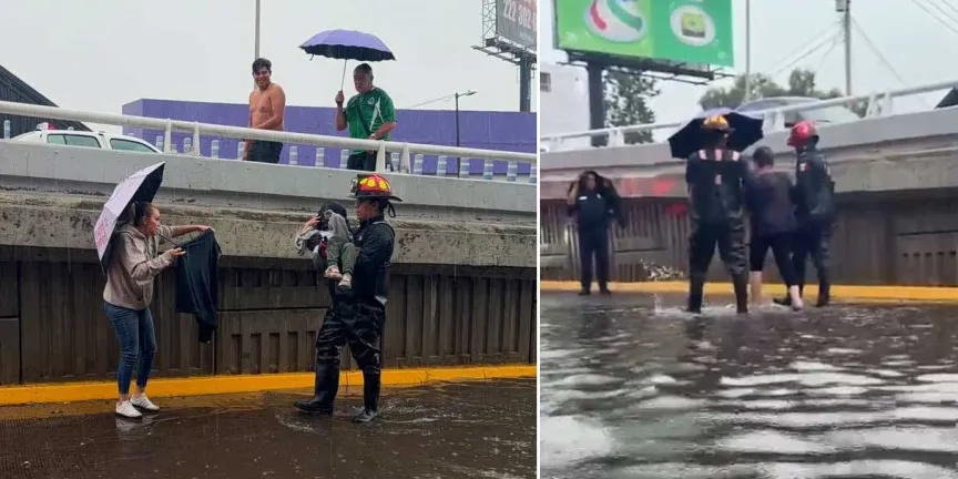 LLUVIA. Rescatan a mujer y menor de una camioneta en Ampliación Reforma