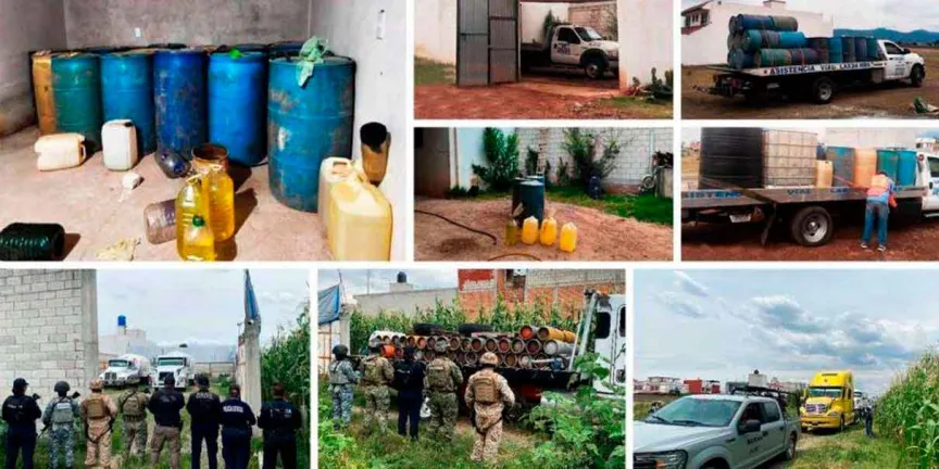 Aseguran cinco inmuebles con combustible y autos robados en Puebla